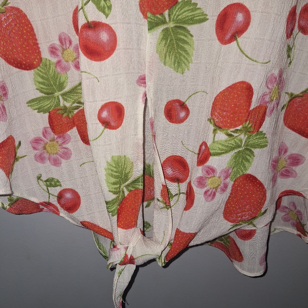 Rose & Olive Strawberry Blouse Top M Medium Womens Summer Sheer - Picture 4 of 7